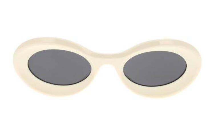 Lookbook (W) LOEWE 白色椭圆醋酸太阳镜带标志细节。 LW40110U25A