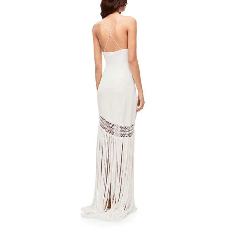 Shop (W) LOEWE Gaun Tanpa Lengan Putih dengan Rumbai dan Desain Hollow-Out. S616Y09X61-2100