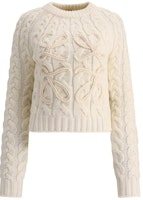(Women) LOEWE Wool Embroidered Logo Crewneck Sweater - White S359Y14KDO-2100 (Women) LOEWE Wool Embroidered Logo Crewneck Sweater - White S359Y14KDO-2100