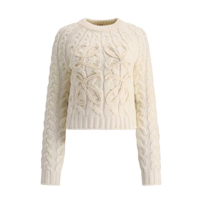 (Women) LOEWE Wool Embroidered Logo Crewneck Sweater - White S359Y14KDO-2100