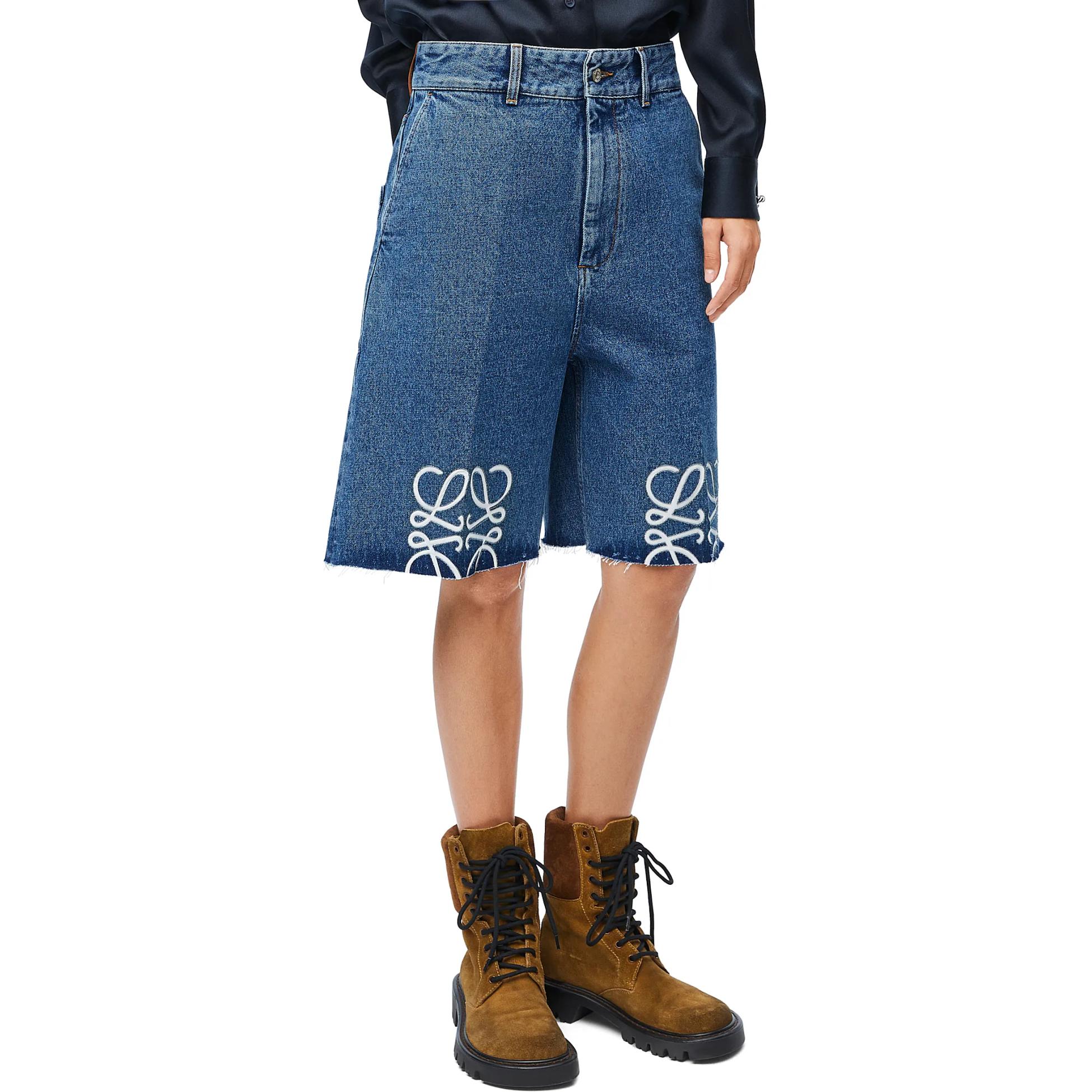 Purchase (W) 로에베 애너그램 블루 데님 쇼츠 백 로고 FW24. S359Y11XC7-5320