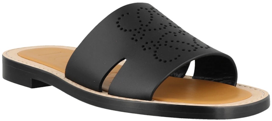 (Women) LOEWE Anagram Flat Sandal 'Black Leather' 45310860-1100 Order (Women) LOEWE Anagram Flat Sandal 'Black Leather' 45310860-1100