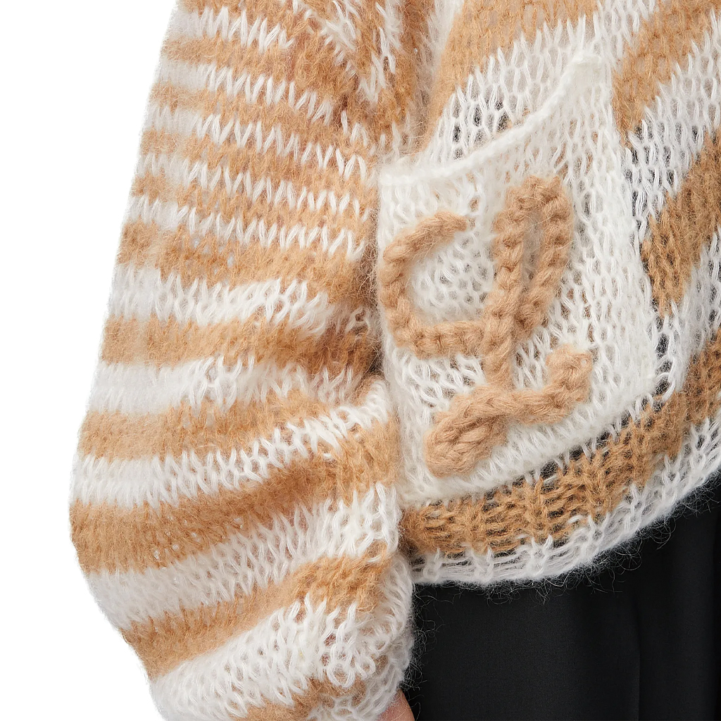 Details for (Women) LOEWE Anagram FW24  Striped Logo V-Neck Cardigan - Camel. S359Y16K70-2073