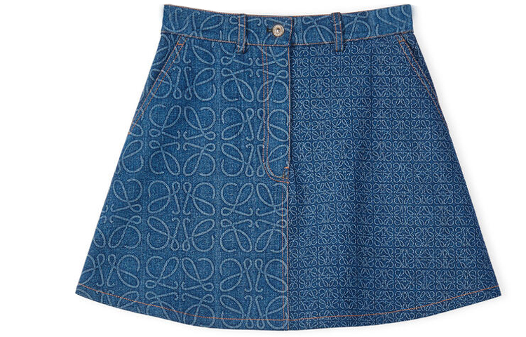 (Women) LOEWE Anagram Jacquard Denim Skirt  Blue - FW22 Spring Summer Collection S359Y13X22-5380