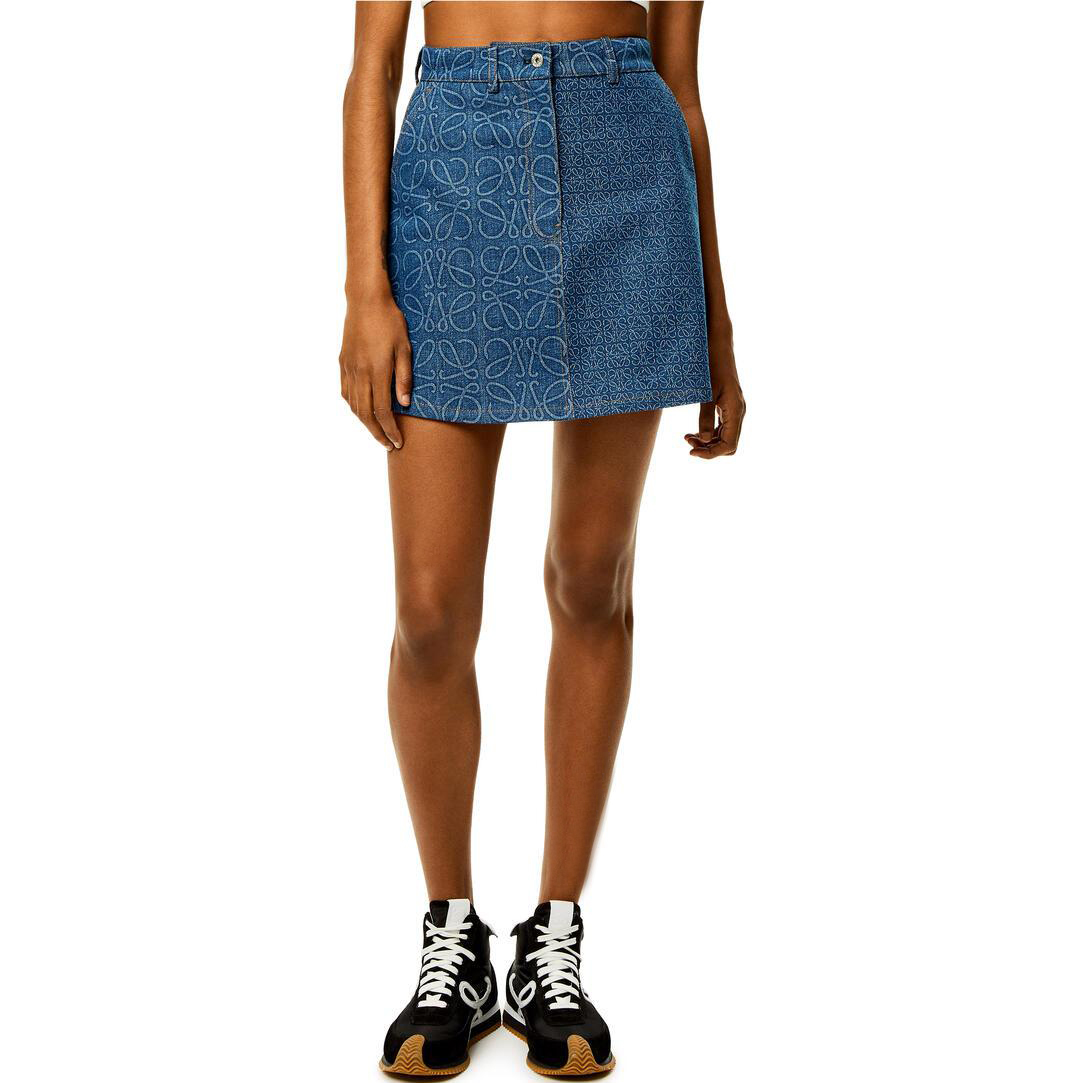 Shop (W) ロエベ アナグラム ジャカード デニムスカート ブルー - FW22 春夏コレクション S359Y13X22-5380