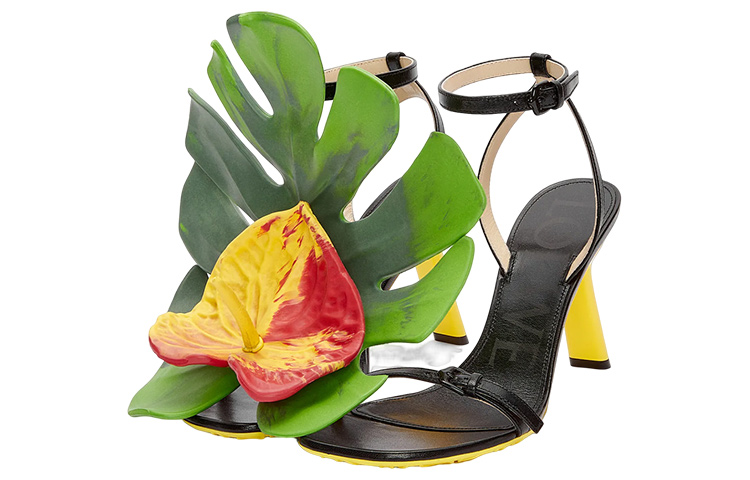 (W) LOEWE Anagram Leather High-Heel Buckle Sandals 'Black Yellow' 圖 2