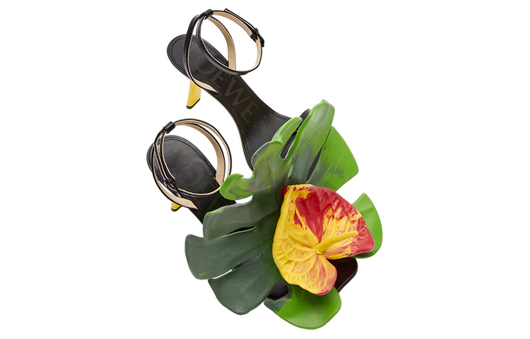 (W) LOEWE Anagram Leather High-Heel Buckle Sandals 'Black Yellow' 圖 3