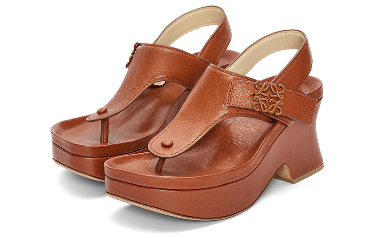 (W) LOEWE Anagram Leather Platform Buckle Slide 'Brown' 圖 2