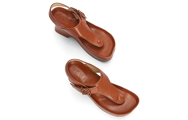 (W) LOEWE Anagram Leather Platform Buckle Slide 'Brown' 圖 3