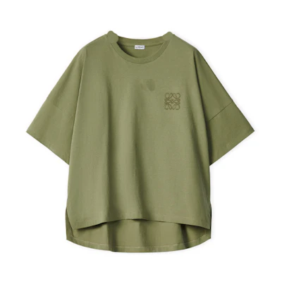 (Women) LOEWE Anagram Logo Embroidered Sage Green Cropped T-Shirt. S359341XA4-4380