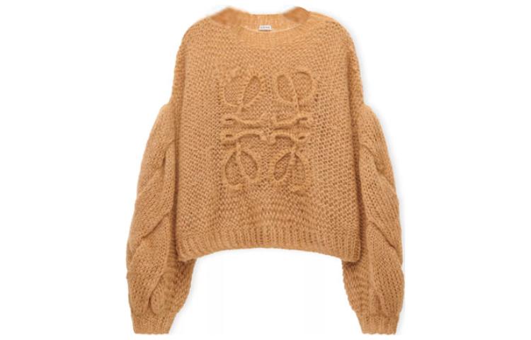 (Women) LOEWE Anagram SS23  Camel Knit Crewneck Relaxed Sweater. S359Y14KBO-3326