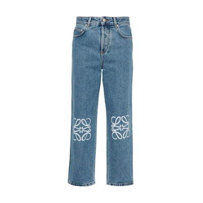 (Women) LOEWE Anagram SS25 Blue Mid-Rise Straight-Leg Cropped Jeans. S359Y11XBT-5475