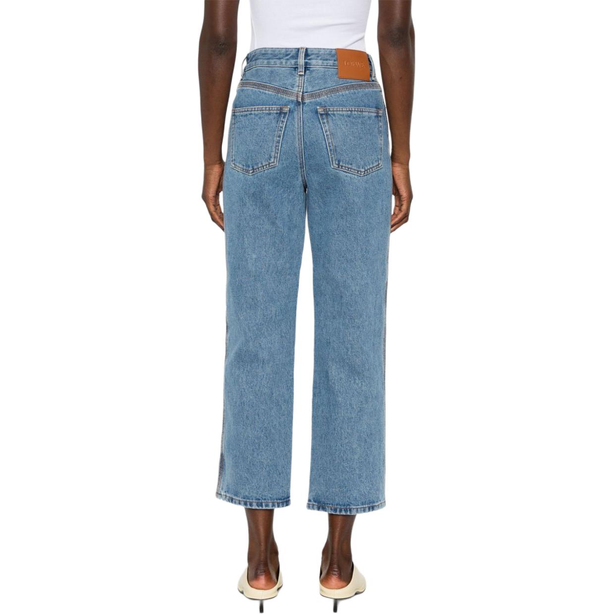 Shop (W) ロエベ アナグラム SS25 ブルー ミッドライズ ストレート クロップドジーンズ S359Y11XBT-5475