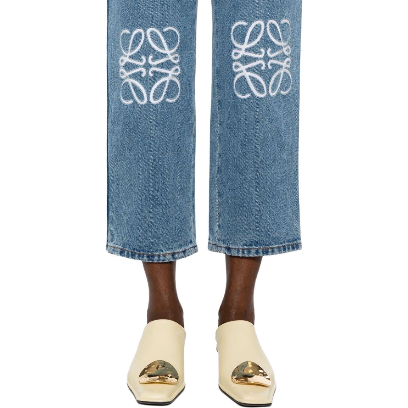 Details for (W) ロエベ アナグラム SS25 ブルー ミッドライズ ストレート クロップドジーンズ S359Y11XBT-5475