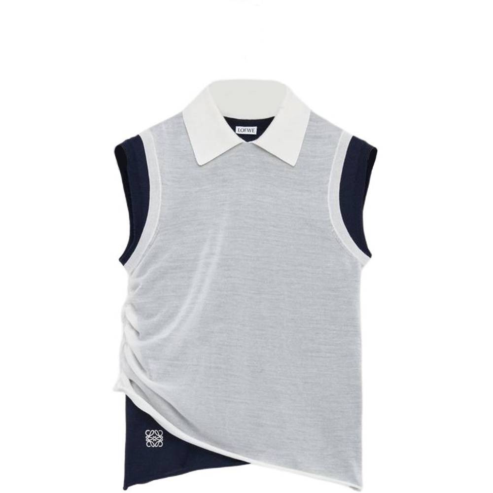 (Women) LOEWE Anagram SS25 Asymmetric Sleeveless Cashmere Draped Vest. S359Y55K30-2091