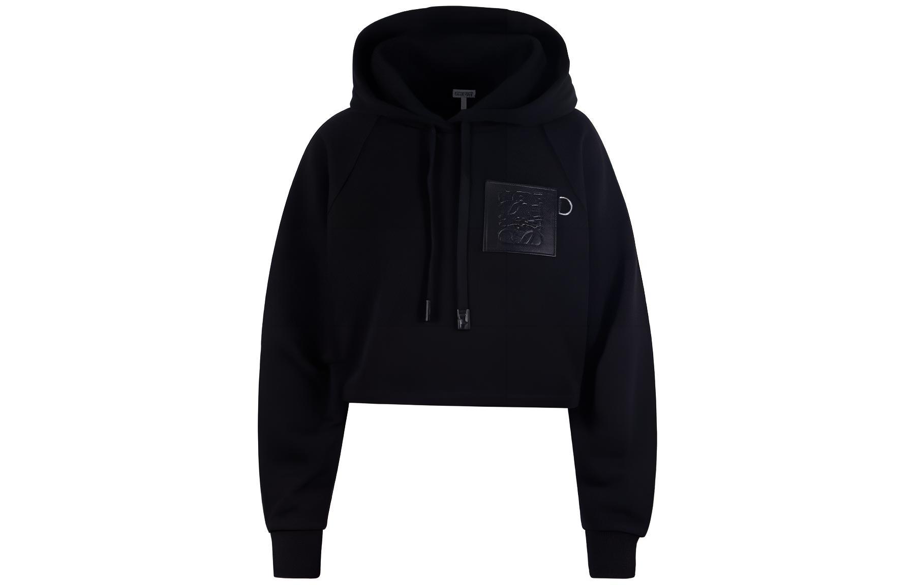 (Women) LOEWE Black Cropped Cotton Hoodie with Logo Print S359Y25X41-1100
