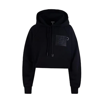 (Women) LOEWE Black Cropped Cotton Hoodie with Logo Print S359Y25X41-1100