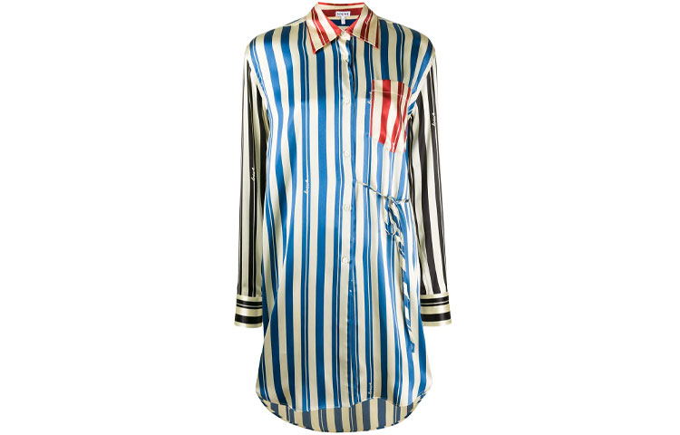 (Women) LOEWE Blue Striped Long-Sleeve Shirt with Turn-Down Collar. S2109123GH-9990