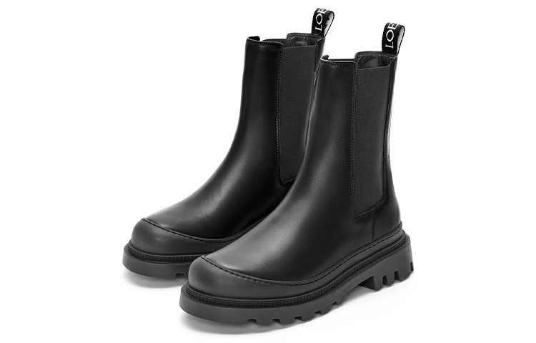 (W) LOEWE Chelsea Boot 'Black Leather Embossed Pull-Loop' 圖 2