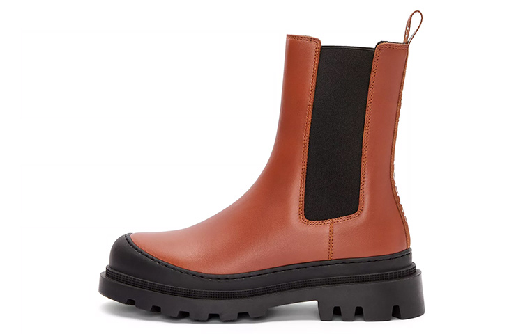 Buy LOEWE羅意威 皮革 壓紋提環 短筒 切爾西靴 女款 棕色