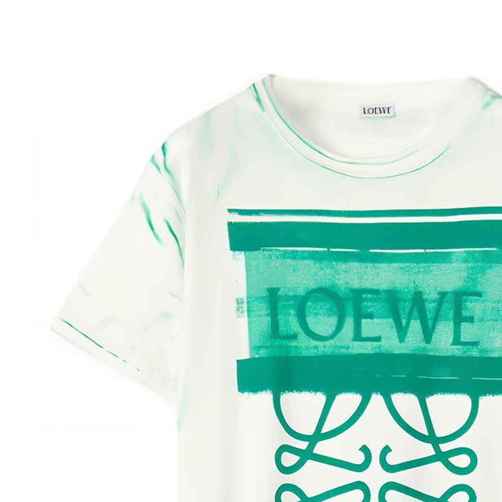 Details for (W) LOEWE Kemeja-T Leher Bulat Logo Kontras Wanita FW22 Putih Oversaiz. S359Y22X27-2104