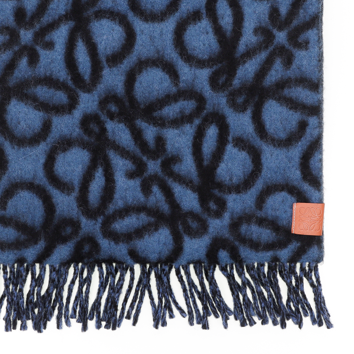 (Women) LOEWE Double-Sided Pattern Wool Scarf for Women - Blue. F811257X23-5938 圖 4