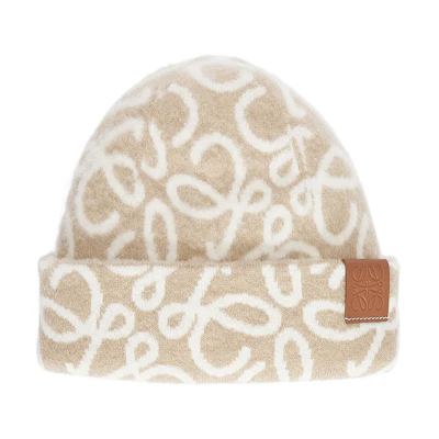 (Women) LOEWE Full Pattern Wool Nylon Knit Hat Beige/Gray. F811487X46