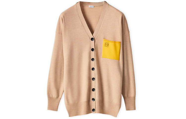 Order (Women) LOEWE FW21 Anagram Wool Cardigan Sweater for Women - Camel Color S359Y16K04-3150