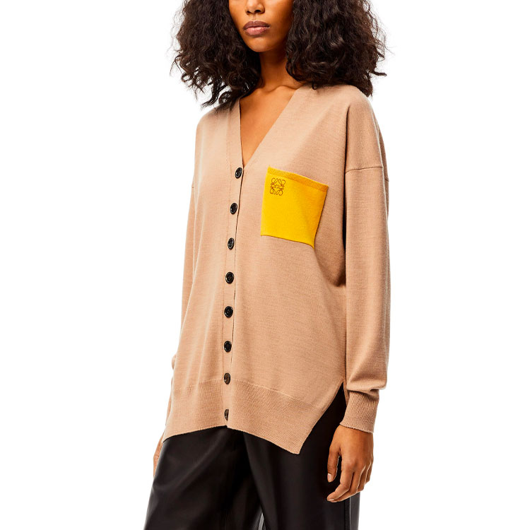 Lookbook (Women) LOEWE FW21 Anagram Wool Cardigan Sweater for Women - Camel Color S359Y16K04-3150