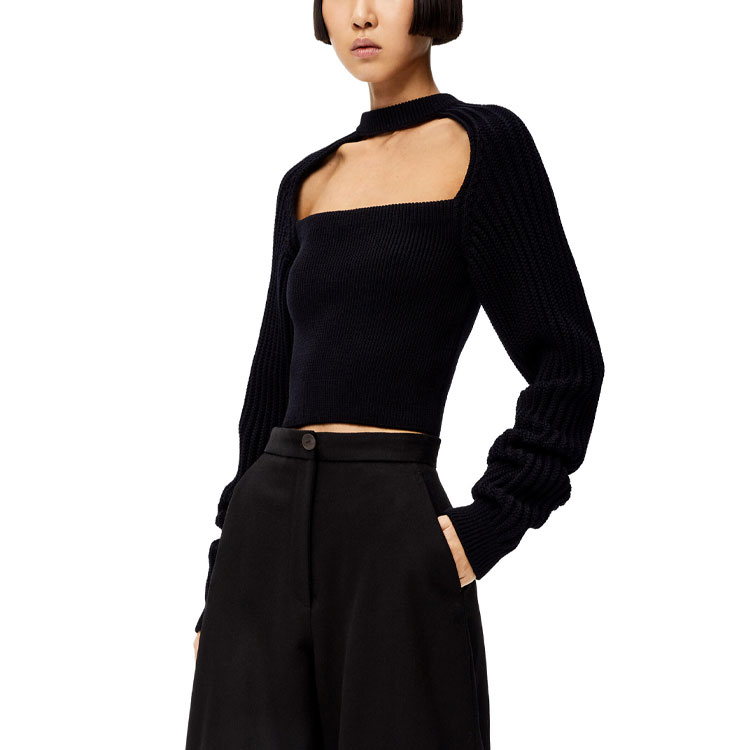 Purchase (W) LOEWE 2021秋冬款黑色羊毛短款毛衣 S540Y14K85-1100