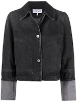 (Women) LOEWE FW21 Black Logo Print Cropped Denim Jacket S359330XBN-1100 (Women) LOEWE FW21 Black Logo Print Cropped Denim Jacket S359330XBN-1100