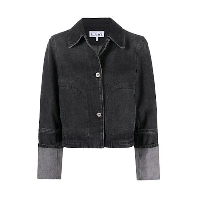 (Women) LOEWE FW21 Black Logo Print Cropped Denim Jacket S359330XBN-1100