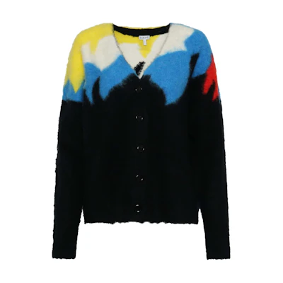 (Women) LOEWE FW21 Black Patterned Loose Fit Knit Cardigan Sweater. S540Y16K23-1489