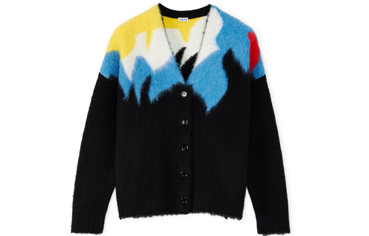 Order (Women) LOEWE FW21 Black Patterned Loose Fit Knit Cardigan Sweater. S540Y16K23-1489