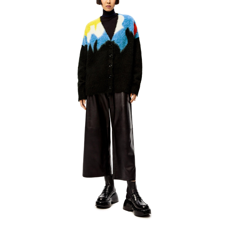 Lookbook (Women) LOEWE FW21 Black Patterned Loose Fit Knit Cardigan Sweater. S540Y16K23-1489