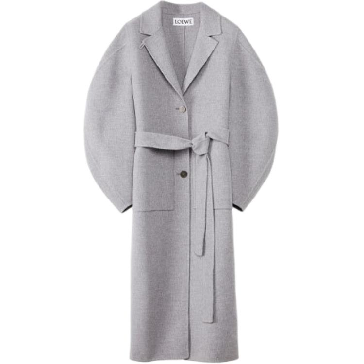 (Women) LOEWE FW21 Grey Long-Sleeve Belted Coat. S540Y01X23-1120
