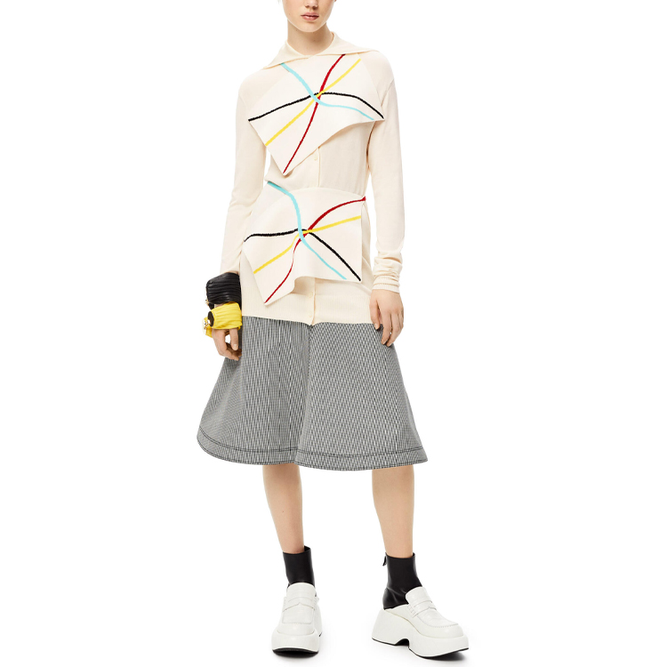 Lookbook (W) ロエベ FW21 千鳥格子 ミディスカート ブラック ホワイト カジュアルスカート. S540Y08X39-1102