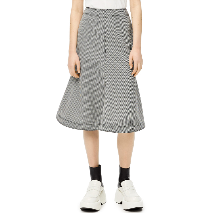 Shop (W) ロエベ FW21 千鳥格子 ミディスカート ブラック ホワイト カジュアルスカート. S540Y08X39-1102