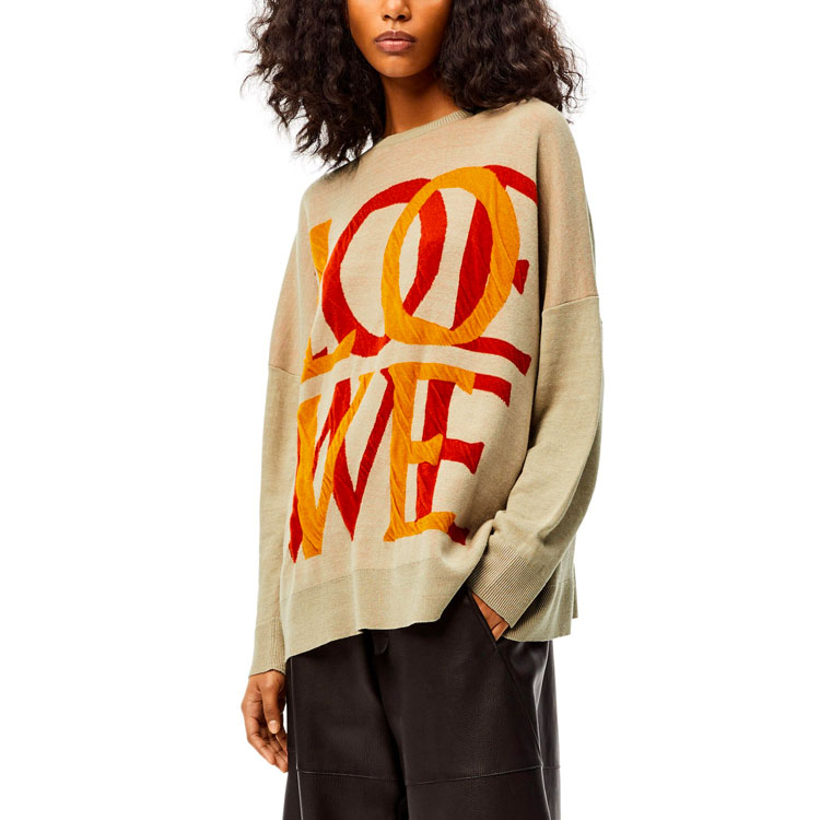 Shop (W) LOEWE 2021秋冬女士黄色宽松Logo毛衣. S359Y14K37-2150