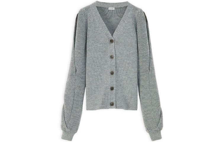 (Women) LOEWE FW21 Wool Knit Cardigan with Braided Sleeves in Gray. S540Y16K21-1120
