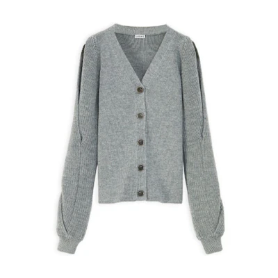 (Women) LOEWE FW21 Wool Knit Cardigan with Braided Sleeves in Gray. S540Y16K21-1120
