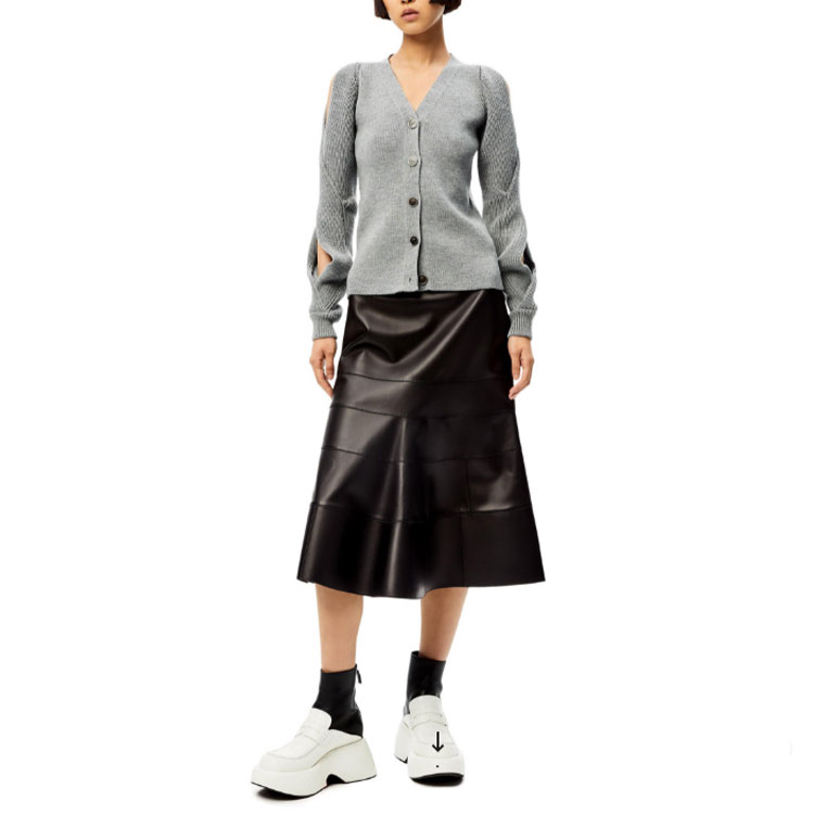 Lookbook (Women) LOEWE FW21 Wool Knit Cardigan with Braided Sleeves in Gray. S540Y16K21-1120