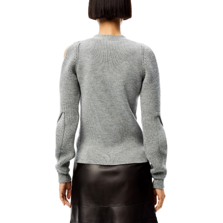 Purchase (Women) LOEWE FW21 Wool Knit Cardigan with Braided Sleeves in Gray. S540Y16K21-1120