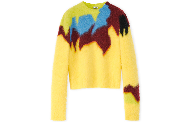 Order (W) LOEWE FW21 Kuning Wool Inlay Baju Lengan Panjang. S540Y14K66-8187