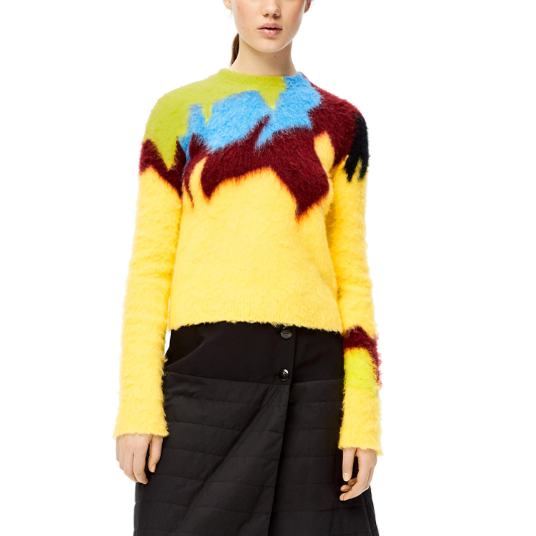 Shop (W) LOEWE FW21 Kuning Wool Inlay Baju Lengan Panjang. S540Y14K66-8187