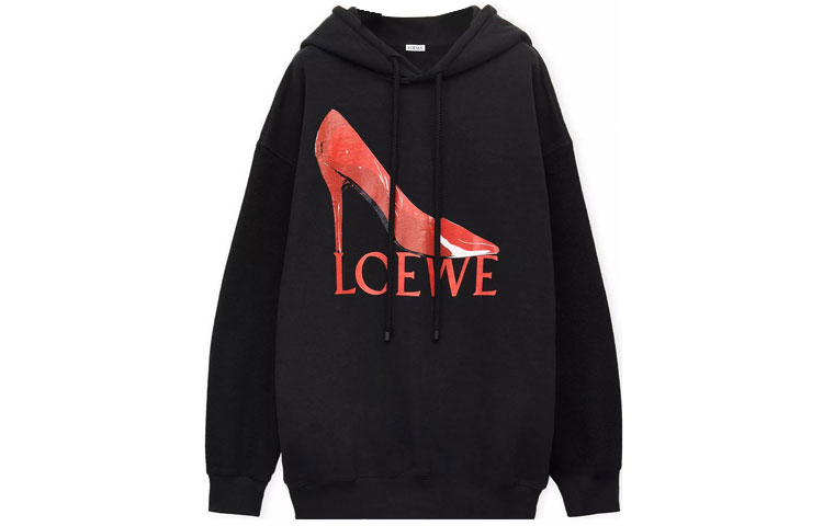 (Women) LOEWE FW22  Black Graphic Hoodie Oversized Fit Long Sleeve S540Y24X07-1107