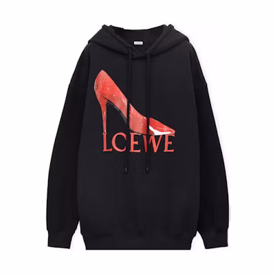 (Women) LOEWE FW22 Black Graphic Hoodie Oversized Fit Long Sleeve S540Y24X07-1107