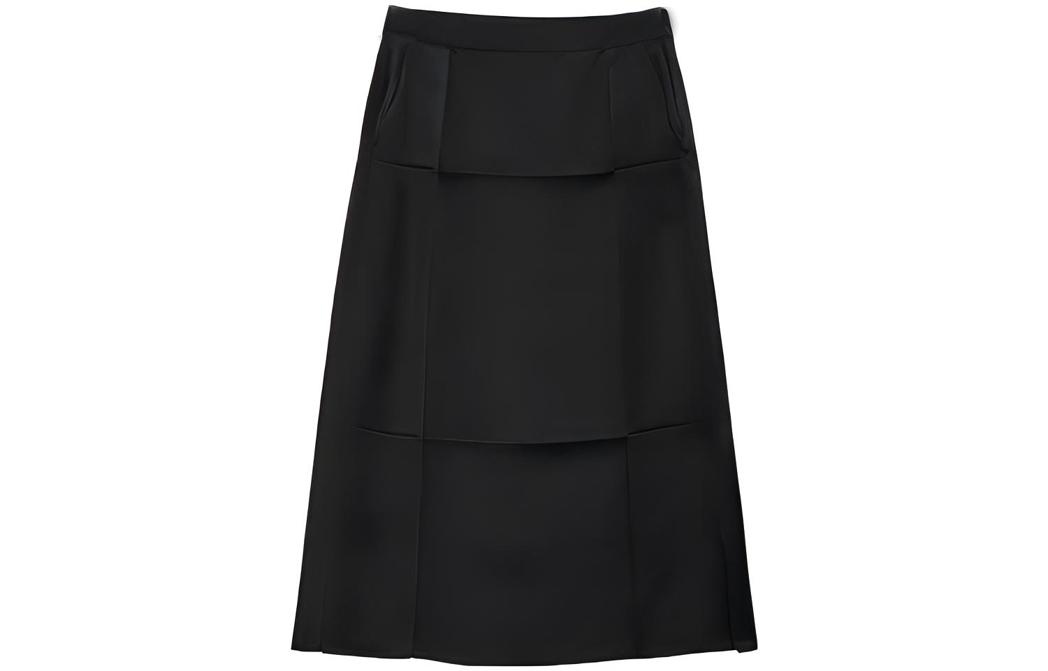 (Women) LOEWE FW22  Black Satin A-Line Midi Skirt S359Y08X20-1100