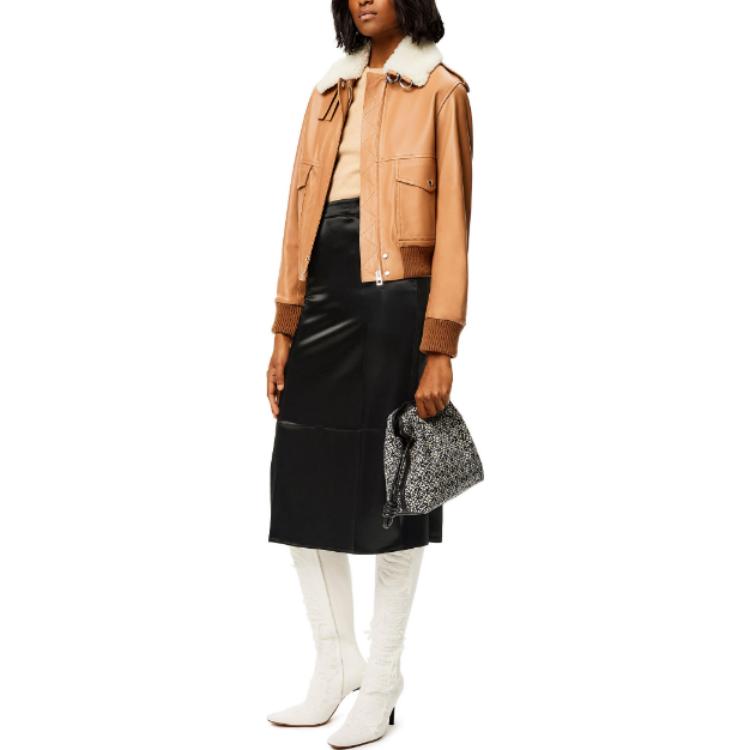 Lookbook (W) ロエベ FW22 ブラック サテン Aライン ミディスカート S359Y08X20-1100