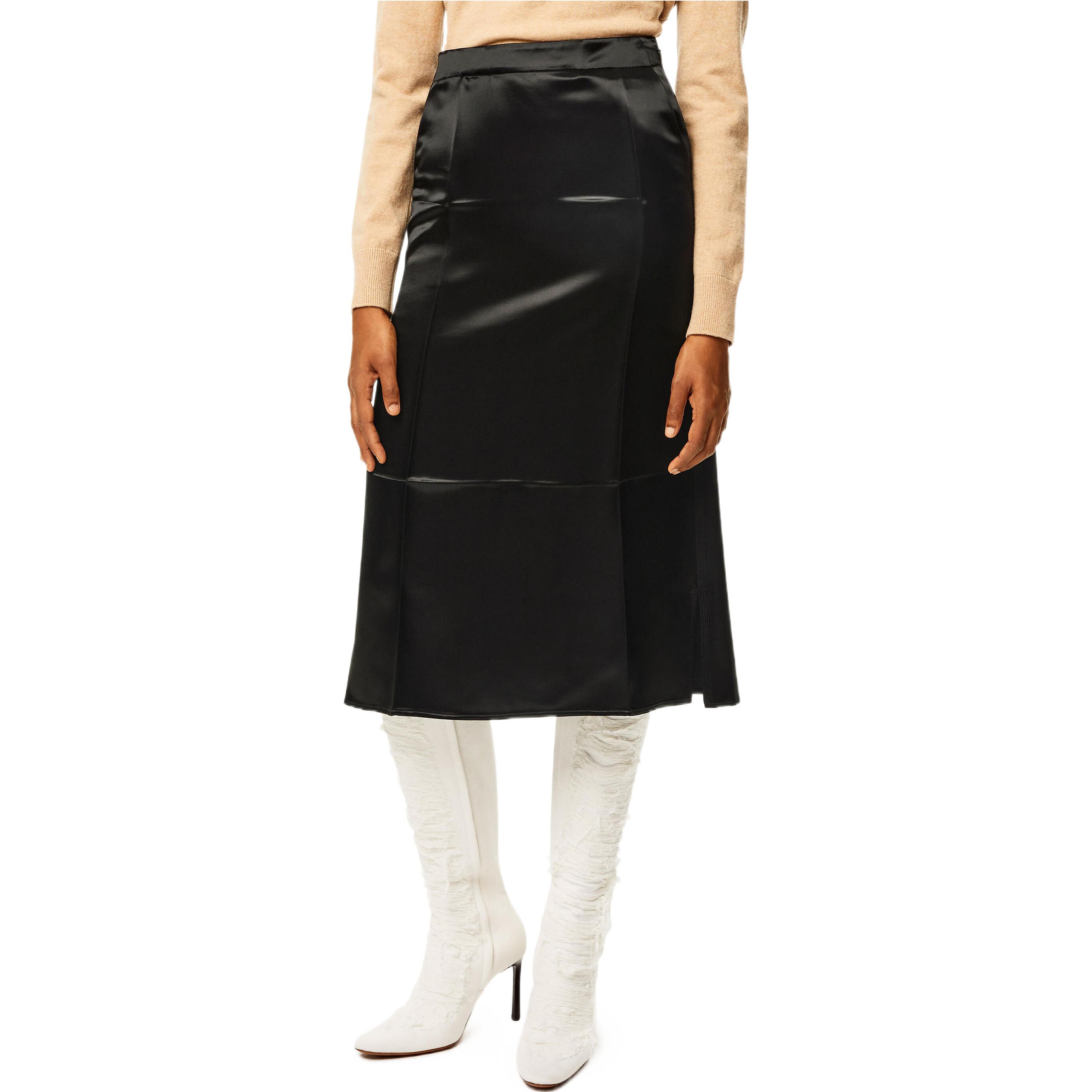 Shop (W) ロエベ FW22 ブラック サテン Aライン ミディスカート S359Y08X20-1100